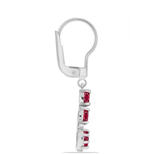 Stříbrné Náušnice s Madagaskarským Rubínem a Bílým Topazem