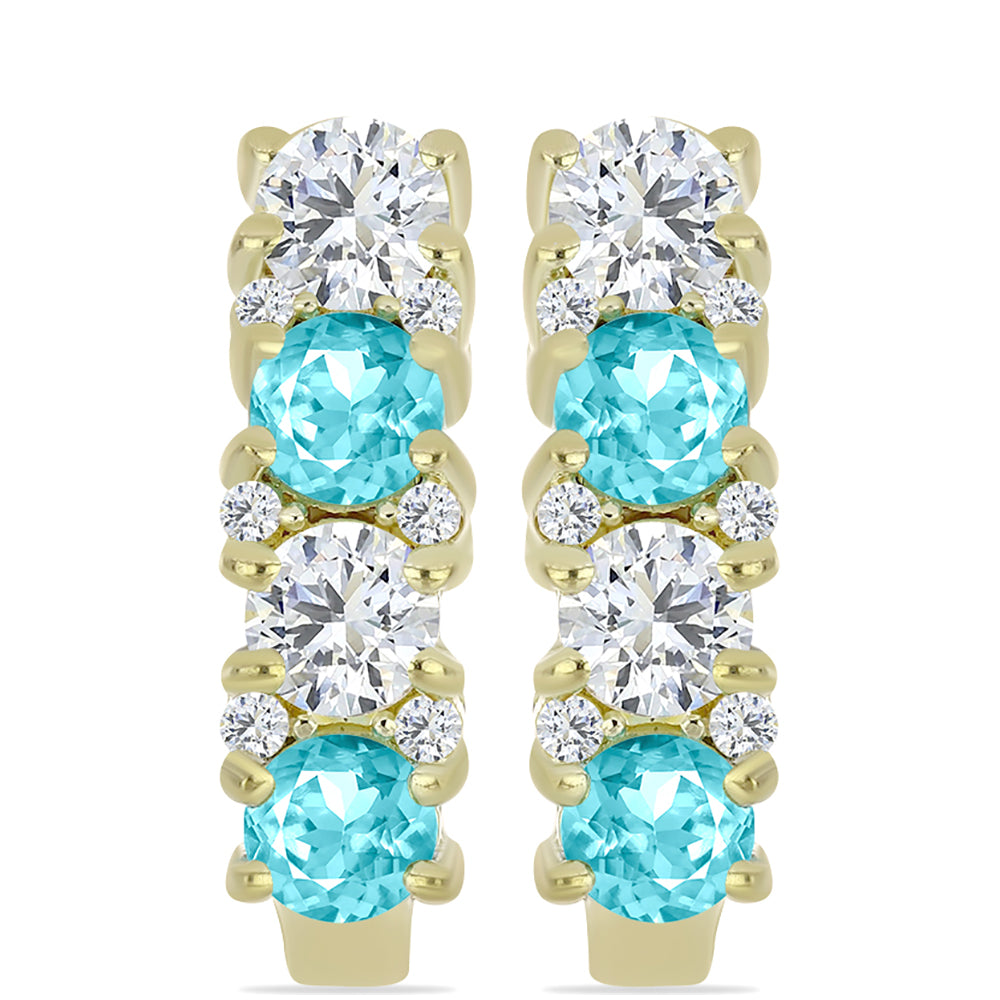 Pozlacené Stříbro 925/1000 - Náušnice s Paraiba Křemenem a Bílým Topazem - Karátové číslo: 2.29. přibližná hmotnost: 5.07 gramů