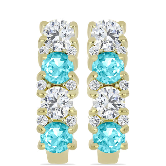 Pozlacené Stříbro 925/1000 - Náušnice s Paraiba Křemenem a Bílým Topazem - Karátové číslo: 2.29. přibližná hmotnost: 5.07 gramů