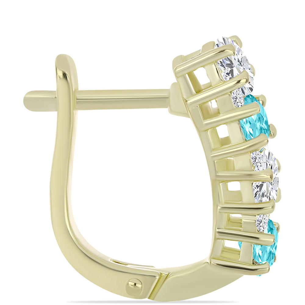 Pozlacené Stříbro 925/1000 - Náušnice s Paraiba Křemenem a Bílým Topazem - Karátové číslo: 2.29. přibližná hmotnost: 5.07 gramů