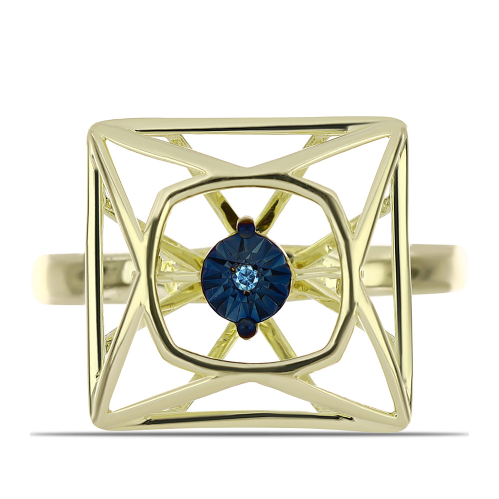 Pozlacené Stříbro 925/1000 - Prsten s Modrým tančícím diamantem - Karátové číslo: 0.01. přibližná hmotnost: 3.76 gramů