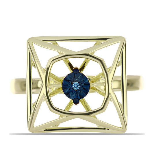 Pozlacené Stříbro 925/1000 - Prsten s Modrým tančícím diamantem - Karátové číslo: 0.01. přibližná hmotnost: 3.76 gramů