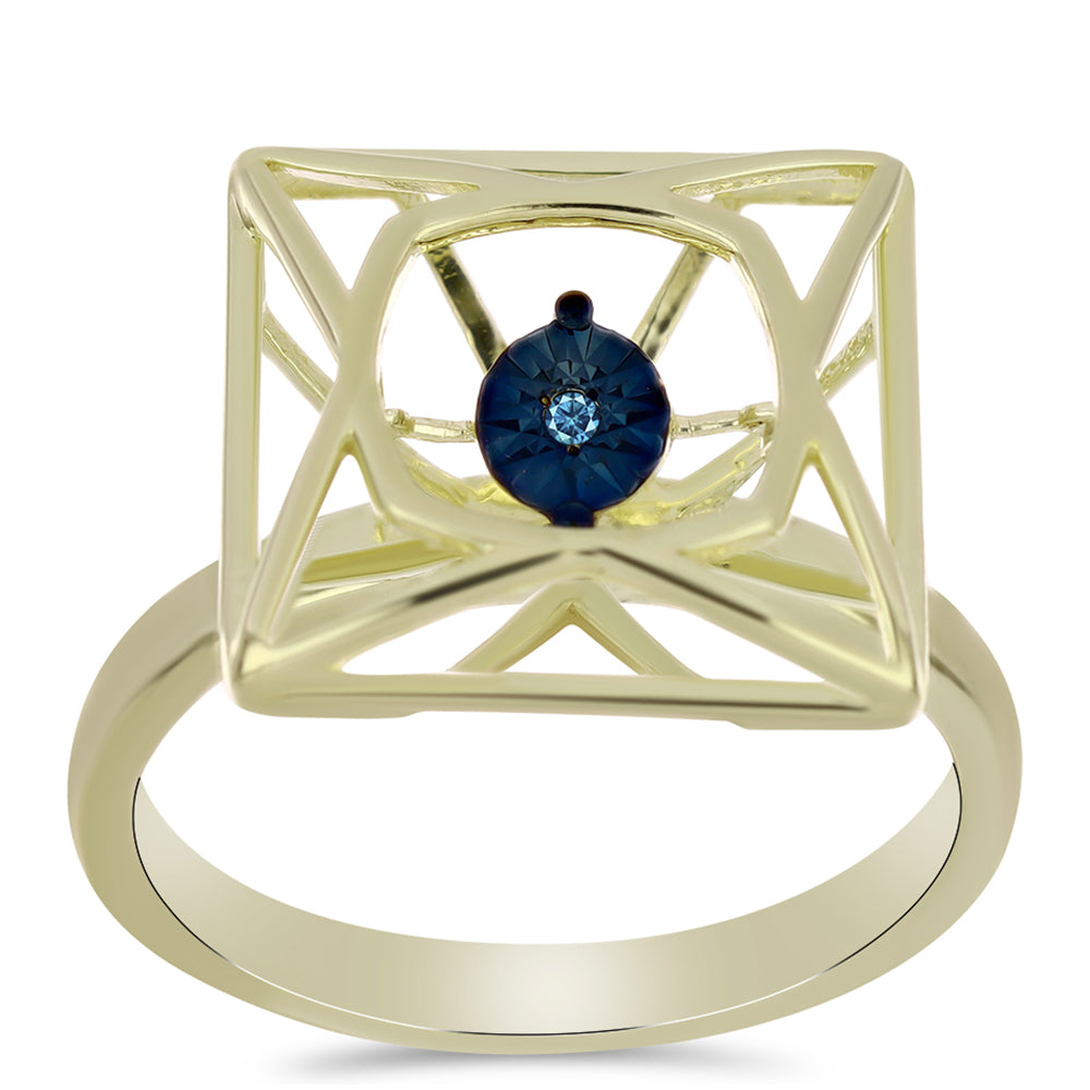 Pozlacené Stříbro 925/1000 - Prsten s Modrým tančícím diamantem - Karátové číslo: 0.01. přibližná hmotnost: 3.76 gramů 3 