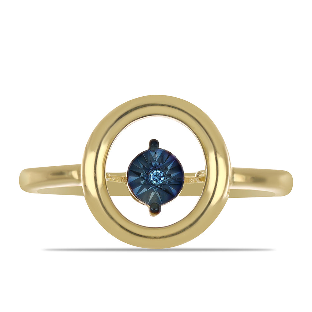 Pozlacené Stříbro 925/1000 - Prsten s Modrým tančícím diamantem - Karátové číslo: 0.01. přibližná hmotnost: 2.34 gramů 1 