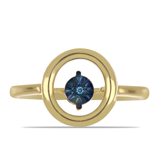 Pozlacené Stříbro 925/1000 - Prsten s Modrým tančícím diamantem - Karátové číslo: 0.01. přibližná hmotnost: 2.34 gramů