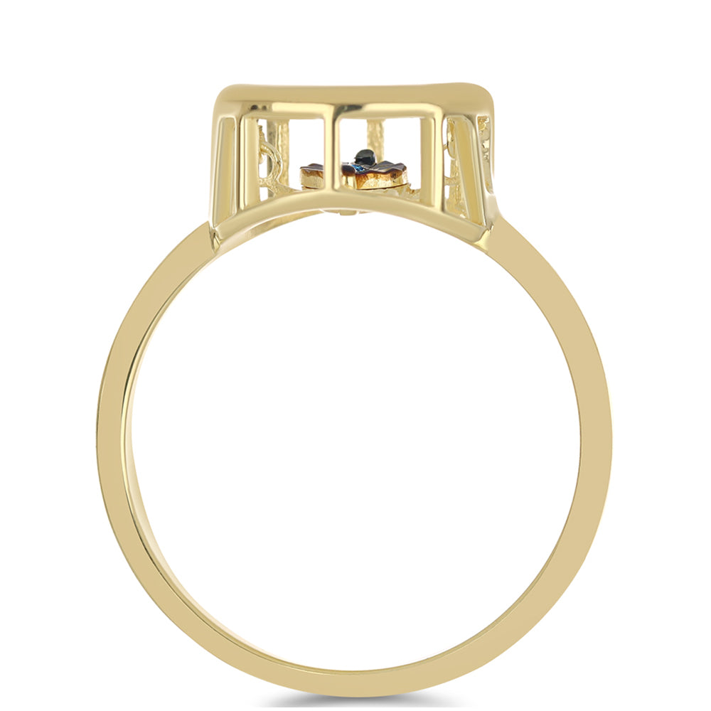 Pozlacené Stříbro 925/1000 - Prsten s Modrým tančícím diamantem - Karátové číslo: 0.01. přibližná hmotnost: 2.34 gramů 2 