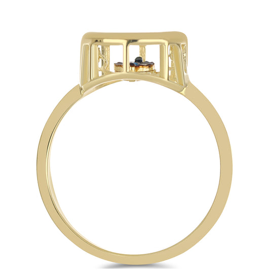 Pozlacené Stříbro 925/1000 - Prsten s Modrým tančícím diamantem - Karátové číslo: 0.01. přibližná hmotnost: 2.34 gramů