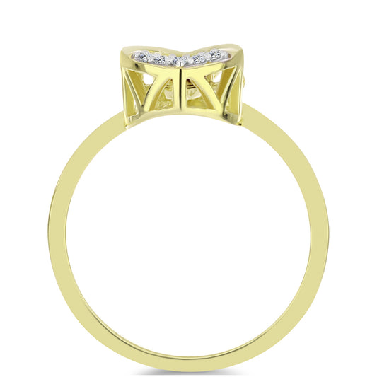 Pozlacené Stříbro 925/1000 - Prsten s Modrým tančícím diamantem a Bílým Topazem - Karátové číslo: 0.05. přibližná hmotnost: 2.09 gramů