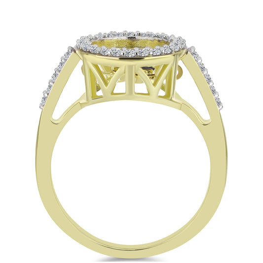 Pozlacené Stříbro 925/1000 - Prsten s Modrým tančícím diamantem a Bílým Topazem - Karátové číslo: 0.31. přibližná hmotnost: 3.05 gramů