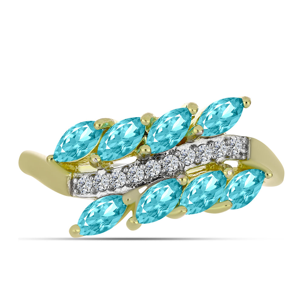 Pozlacené Stříbro 925/1000 - Prsten s Paraiba Křemenem a Bílým Topazem - Karátové číslo: 1.03. přibližná hmotnost: 3.47 gramů 1 