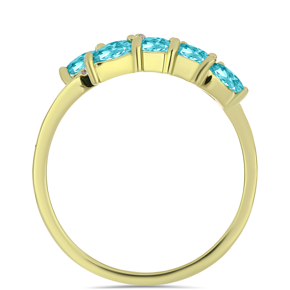 Pozlacené Stříbro 925/1000 - Prsten s Paraiba Křemenem a Bílým Topazem - Karátové číslo: 1.03. přibližná hmotnost: 3.47 gramů