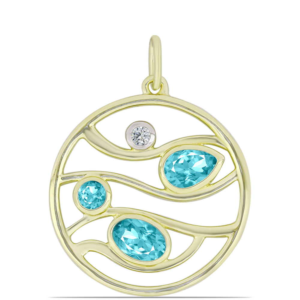 Pozlacené Stříbro 925/1000 - Přívěsek s Paraiba Křemenem a Bílým Topazem - Karátové číslo: 0.89. přibližná hmotnost: 3.01 gramů 1 