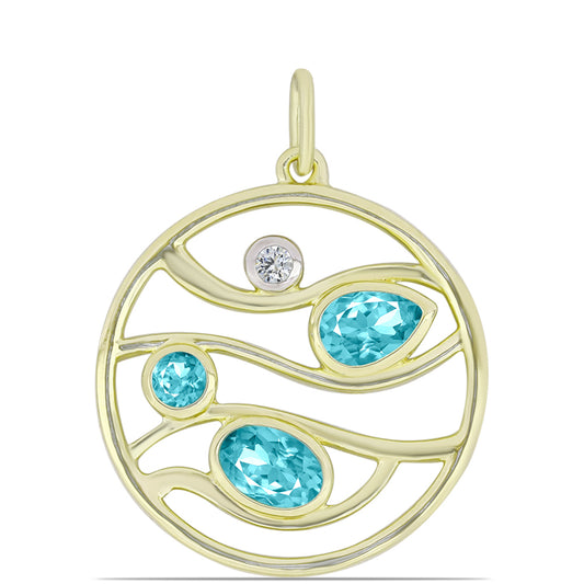 Pozlacené Stříbro 925/1000 - Přívěsek s Paraiba Křemenem a Bílým Topazem - Karátové číslo: 0.89. přibližná hmotnost: 3.01 gramů