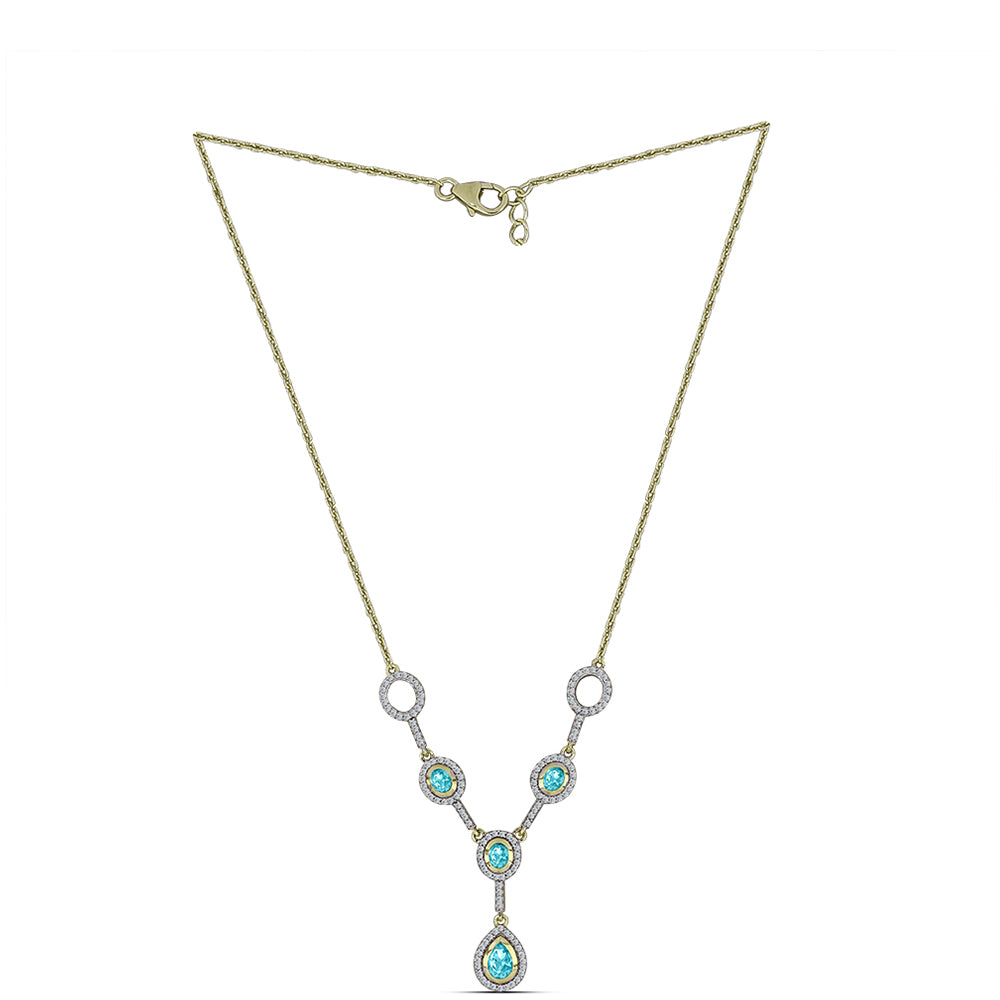 Pozlacené Stříbro 925/1000 - Náhrdelník s Paraiba Křemenem a Bílým Topazem - Karátové číslo: 1.64. přibližná hmotnost: 6.57 gramů