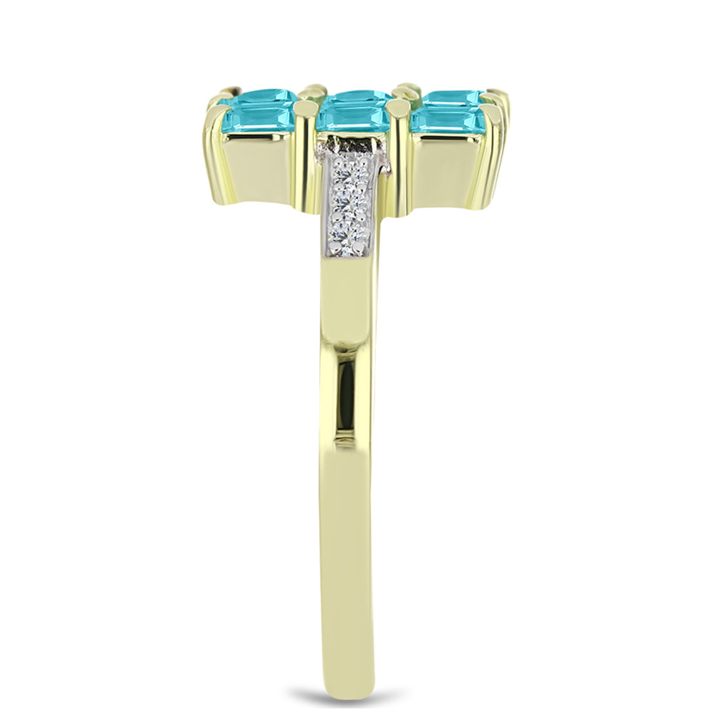 Pozlacené Stříbro 925/1000 - Prsten s Paraiba Křemenem a Bílým Topazem - Karátové číslo: 1.23. přibližná hmotnost: 3.25 gramů