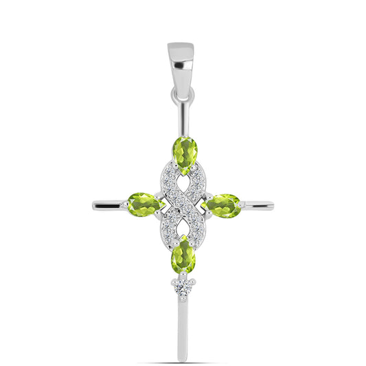 Kříž Stříbrný Přívěsek s Čchang-pajským Peridotem a Bílým Topazem