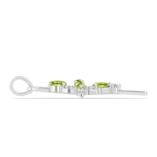 Kříž Stříbrný Přívěsek s Čchang-pajským Peridotem a Bílým Topazem