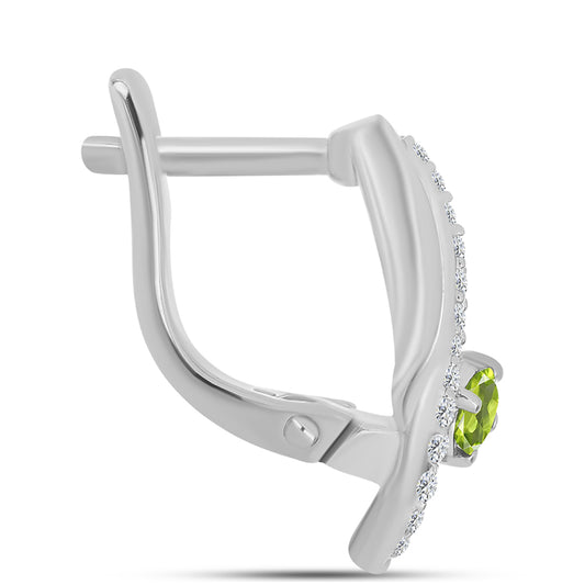 Stříbrné Náušnice s Čchang-pajským Peridotem a Bílým Topazem