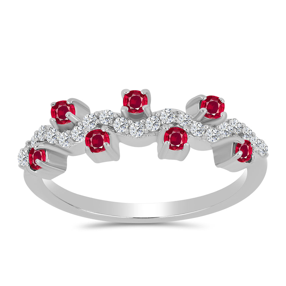 Stříbro 925/1000 - Prsten s Madagaskarským Rubínem a Bílým Topazem - Karátové číslo: 0.6. přibližná hmotnost: 2.21 gramů