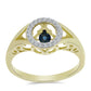 Pozlacené Stříbro 925/1000 - Prsten s Modrým tančícím diamantem a Bílým Topazem - Karátové číslo: 0.19. přibližná hmotnost: 3.5 gramů