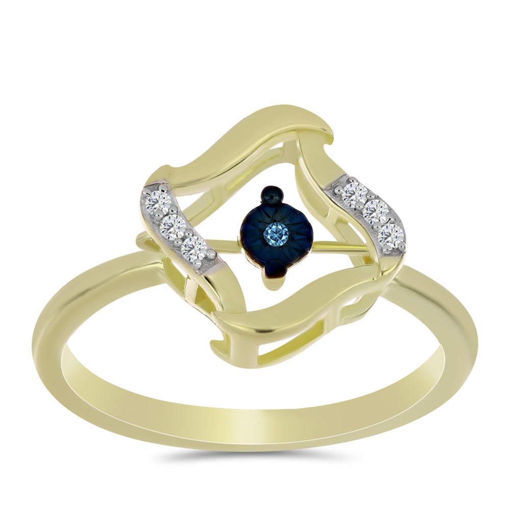 Pozlacené Stříbro 925/1000 - Prsten s Modrým tančícím diamantem a Bílým Topazem - Karátové číslo: 0.06. přibližná hmotnost: 2.31 gramů 3 