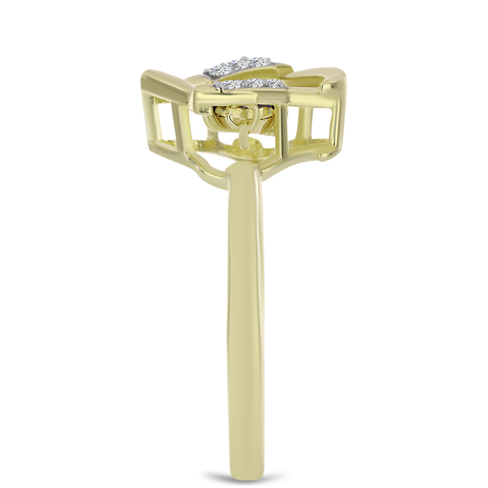 Pozlacené Stříbro 925/1000 - Prsten s Modrým tančícím diamantem a Bílým Topazem - Karátové číslo: 0.06. přibližná hmotnost: 2.31 gramů 4 