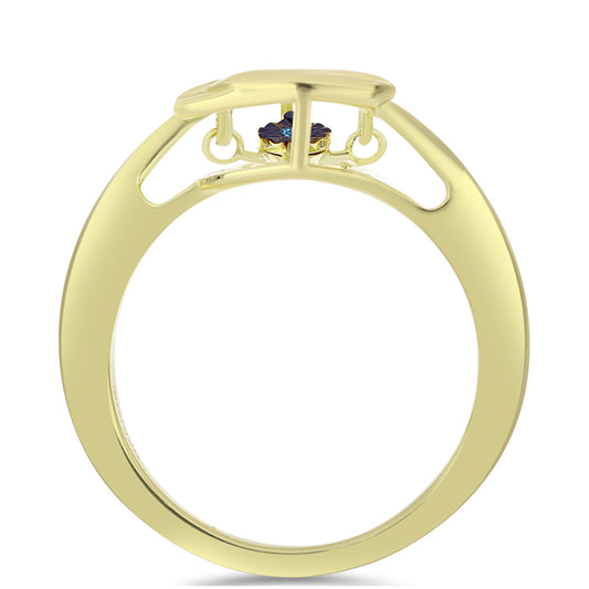 Pozlacené Stříbro 925/1000 - Prsten s Modrým tančícím diamantem - Karátové číslo: 0.01. přibližná hmotnost: 3.19 gramů