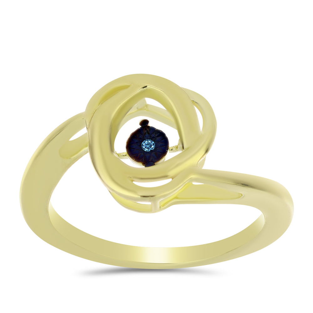 Pozlacené Stříbro 925/1000 - Prsten s Modrým tančícím diamantem - Karátové číslo: 0.01. přibližná hmotnost: 3.19 gramů 3 