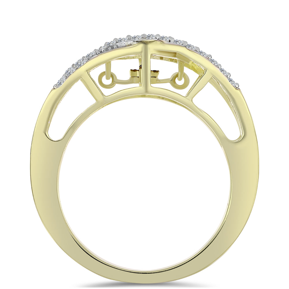 Pozlacené Stříbro 925/1000 - Prsten s Modrým tančícím diamantem a Bílým Topazem - Karátové číslo: 0.35. přibližná hmotnost: 3.51 gramů