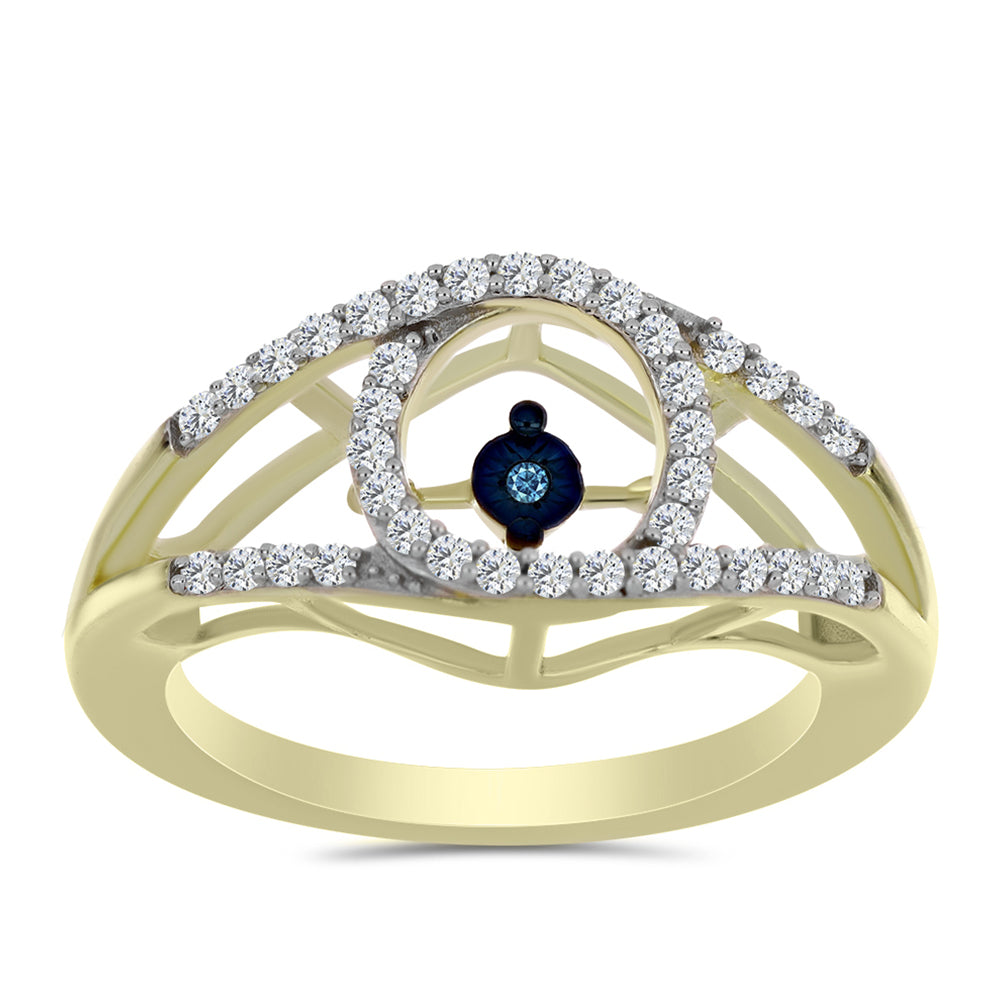 Pozlacené Stříbro 925/1000 - Prsten s Modrým tančícím diamantem a Bílým Topazem - Karátové číslo: 0.35. přibližná hmotnost: 3.51 gramů 3 