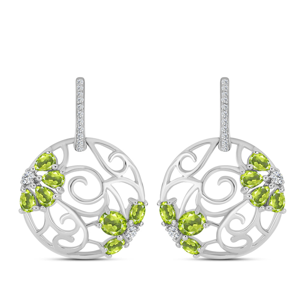 Stříbrné Náušnice s Čchang-pajským Peridotem a Bílým Topazem 1 