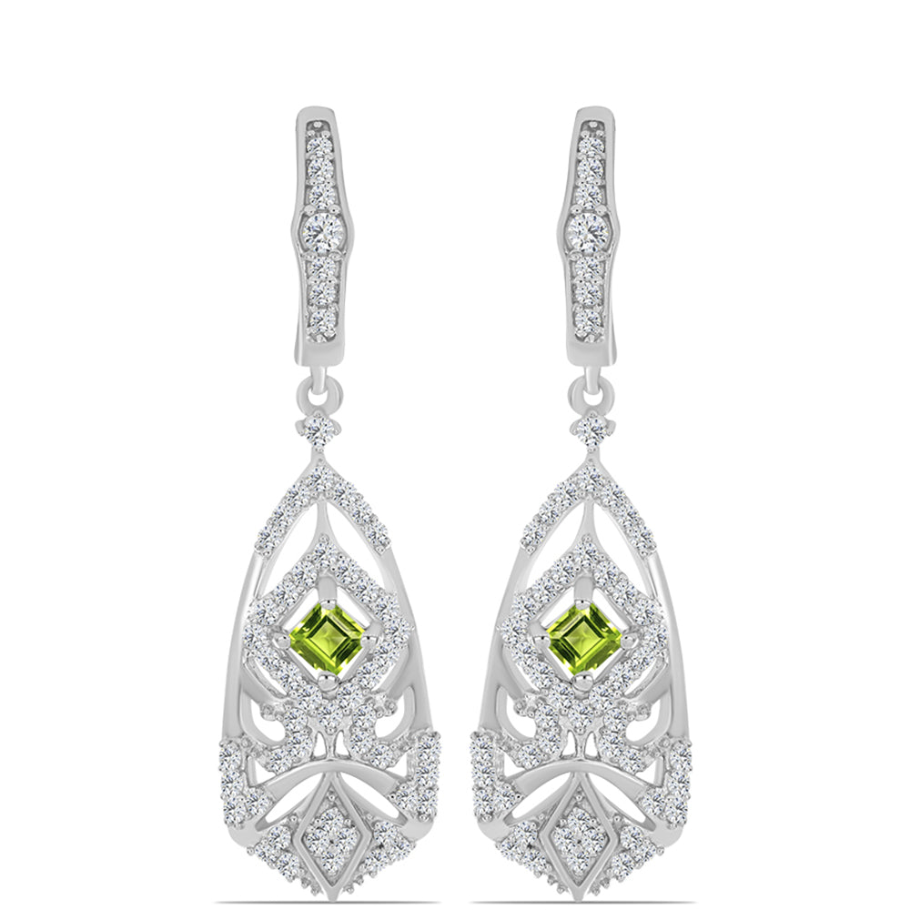 Stříbrné Náušnice s Čchang-pajským Peridotem a Bílým Topazem