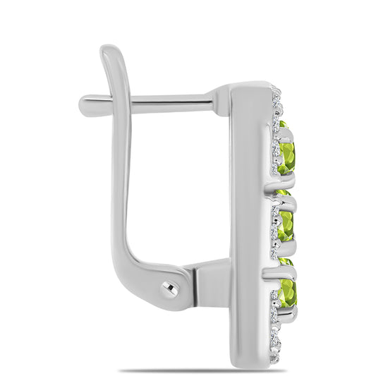 Stříbro 925/1000 Náušnice s Čchang-pajským Peridotem a Bílým Topazem - Karátové číslo: 1.18. přibližná hmotnost: 5.02 gramů