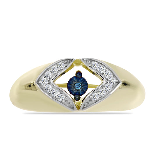 Pozlacené Stříbro 925/1000 - Prsten s Modrým tančícím diamantem a Bílým Topazem - Karátové číslo: 0.13. přibližná hmotnost: 5.02 gramů