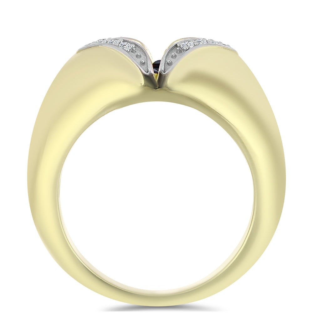 Pozlacené Stříbro 925/1000 - Prsten s Modrým tančícím diamantem a Bílým Topazem - Karátové číslo: 0.13. přibližná hmotnost: 5.02 gramů