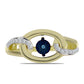 Pozlacené Stříbro 925/1000 - Prsten s Modrým tančícím diamantem a Bílým Topazem - Karátové číslo: 0.18. přibližná hmotnost: 4.55 gramů