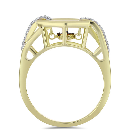 Pozlacené Stříbro 925/1000 - Prsten s Modrým tančícím diamantem a Bílým Topazem - Karátové číslo: 0.18. přibližná hmotnost: 4.55 gramů