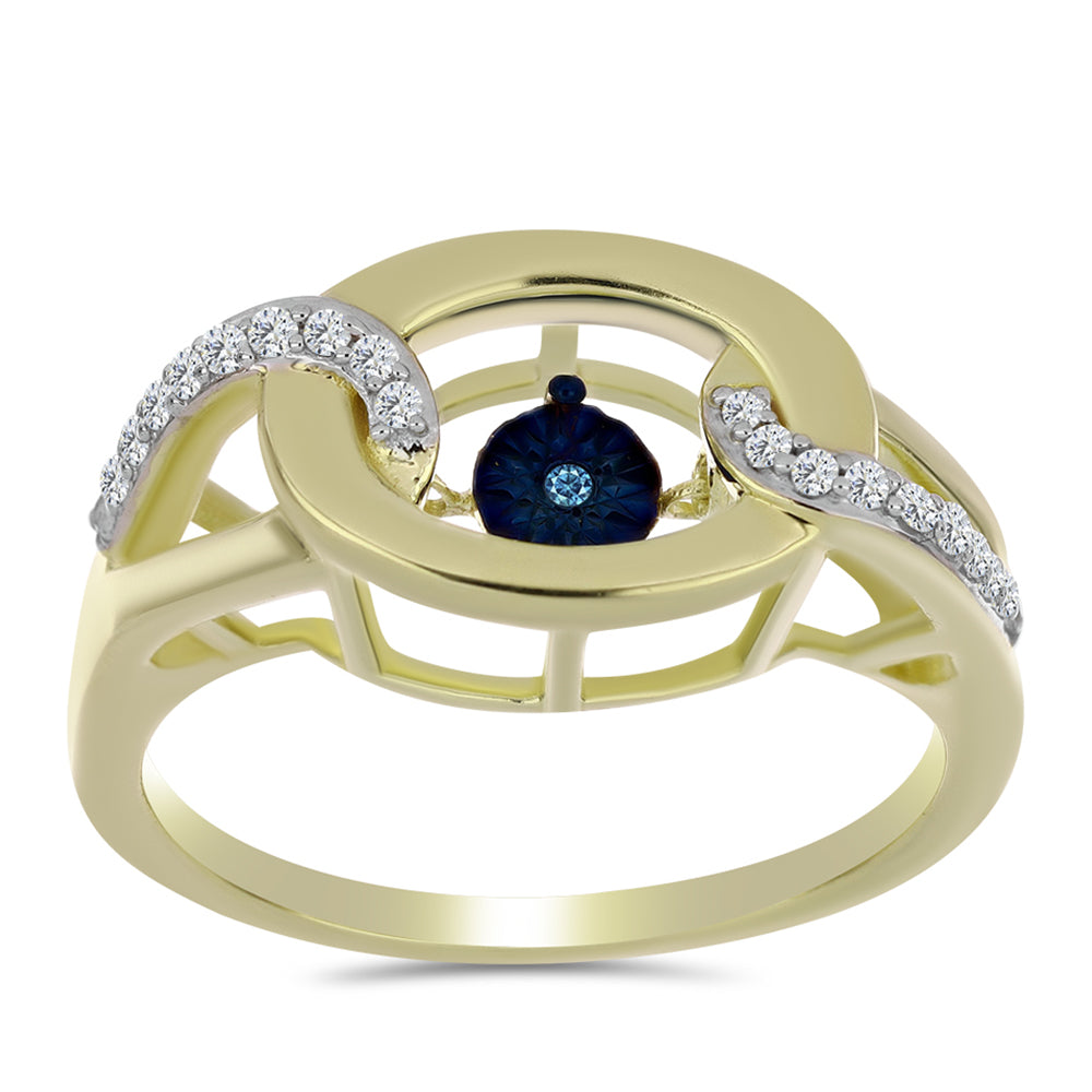 Pozlacené Stříbro 925/1000 - Prsten s Modrým tančícím diamantem a Bílým Topazem - Karátové číslo: 0.18. přibližná hmotnost: 4.55 gramů 3 