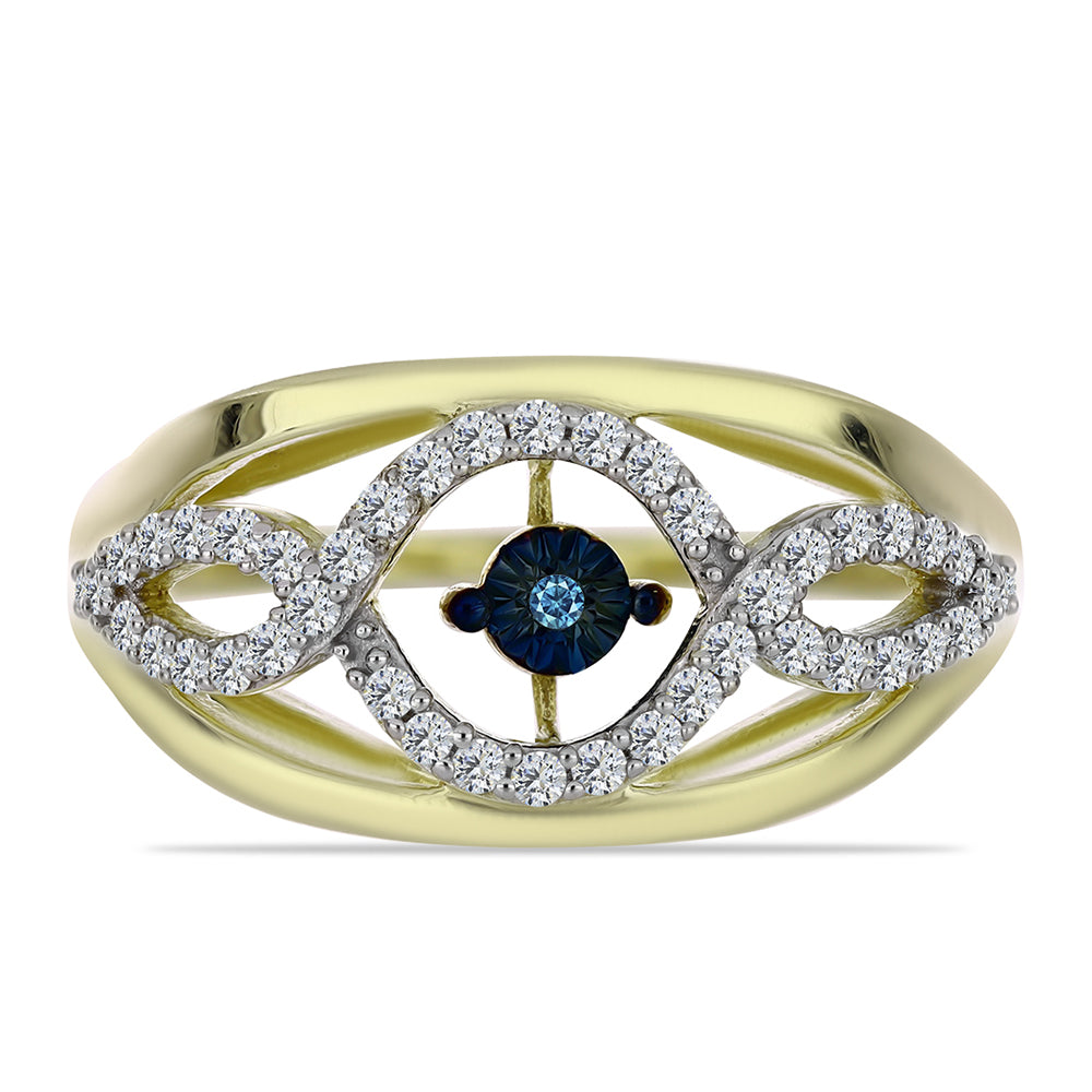 Pozlacený Stříbrný Prsten s Modrým tančícím diamantem a Bílým Topazem