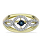 Pozlacený Stříbrný Prsten s Modrým tančícím diamantem a Bílým Topazem
