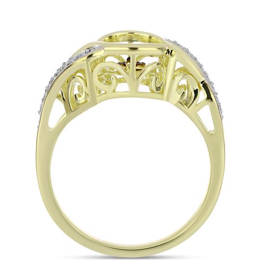 Pozlacené Stříbro 925/1000 - Prsten s Modrým tančícím diamantem a Bílým Topazem - Karátové číslo: 0.15. přibližná hmotnost: 3.4 gramů