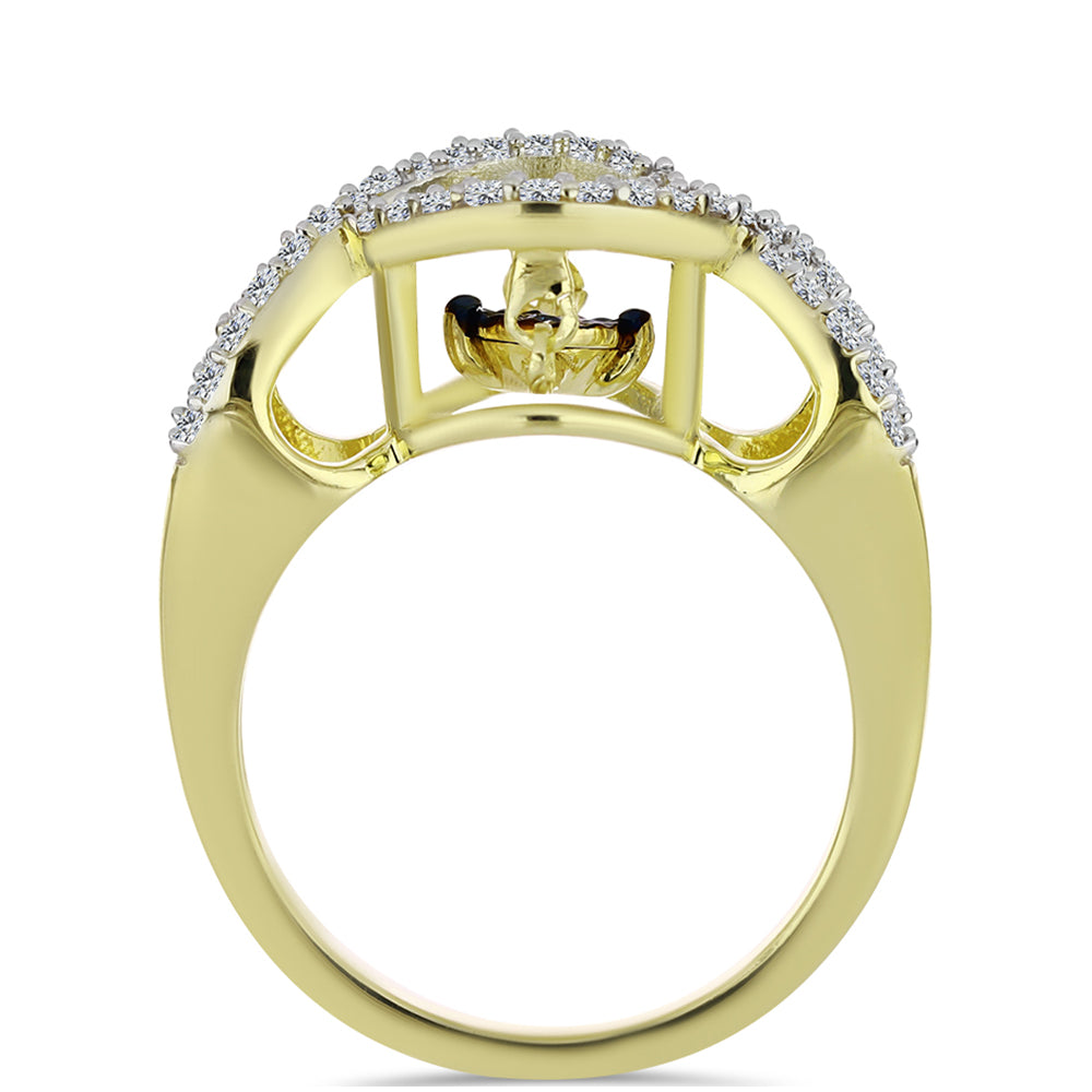 Pozlacené Stříbro 925/1000 - Prsten s Modrým tančícím diamantem a Bílým Topazem - Karátové číslo: 0.39. přibližná hmotnost: 3.88 gramů