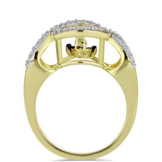 Pozlacené Stříbro 925/1000 - Prsten s Modrým tančícím diamantem a Bílým Topazem - Karátové číslo: 0.39. přibližná hmotnost: 3.88 gramů