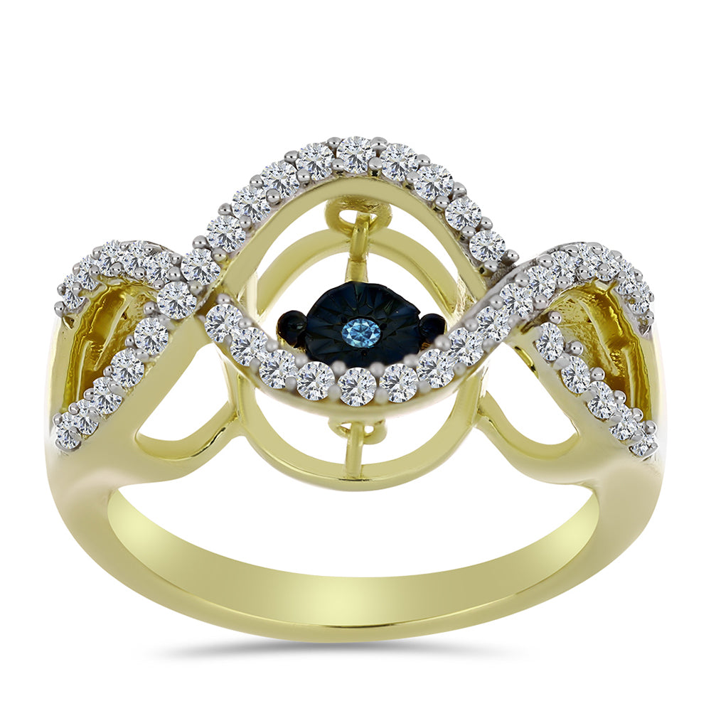 Pozlacené Stříbro 925/1000 - Prsten s Modrým tančícím diamantem a Bílým Topazem - Karátové číslo: 0.39. přibližná hmotnost: 3.88 gramů 3 