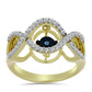 Pozlacené Stříbro 925/1000 - Prsten s Modrým tančícím diamantem a Bílým Topazem - Karátové číslo: 0.39. přibližná hmotnost: 3.88 gramů