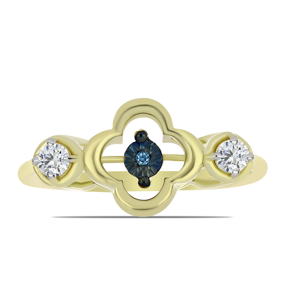 Pozlacené Stříbro 925/1000 - Prsten s Modrým tančícím diamantem a Bílým Topazem - Karátové číslo: 0.27. přibližná hmotnost: 2.96 gramů 1 