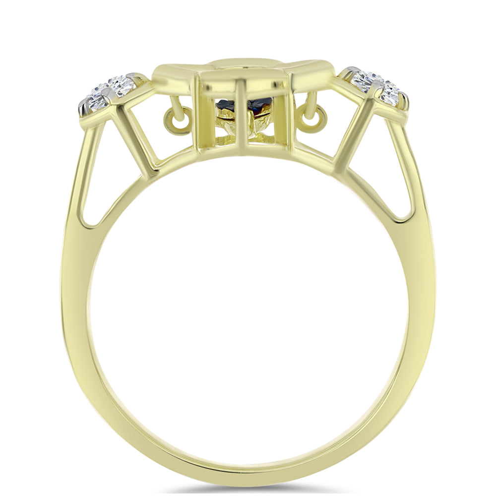 Pozlacené Stříbro 925/1000 - Prsten s Modrým tančícím diamantem a Bílým Topazem - Karátové číslo: 0.27. přibližná hmotnost: 2.96 gramů