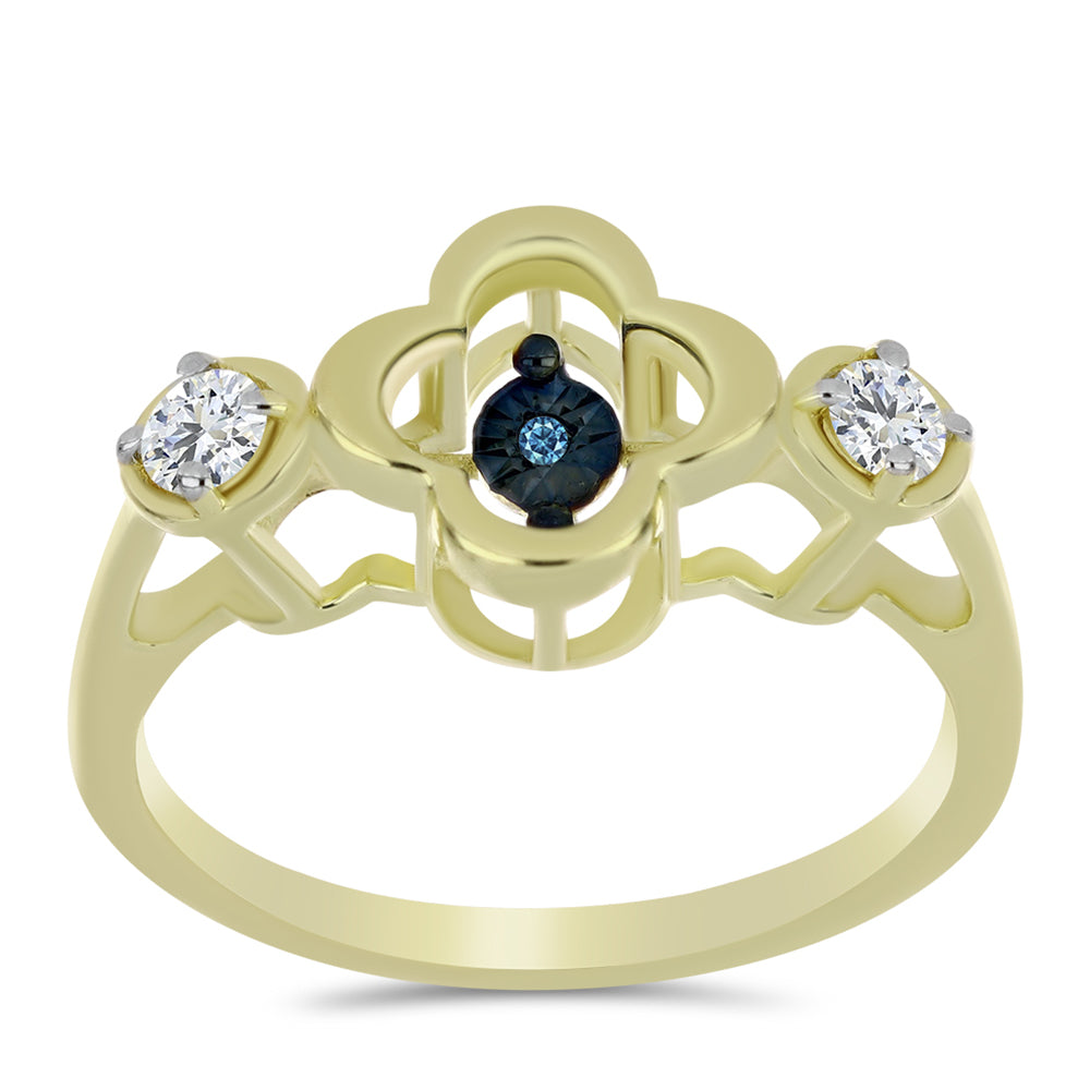 Pozlacené Stříbro 925/1000 - Prsten s Modrým tančícím diamantem a Bílým Topazem - Karátové číslo: 0.27. přibližná hmotnost: 2.96 gramů 3 