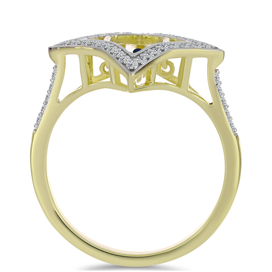 Pozlacené Stříbro 925/1000 - Prsten s Modrým tančícím diamantem a Bílým Topazem - Karátové číslo: 0.39. přibližná hmotnost: 3.33 gramů