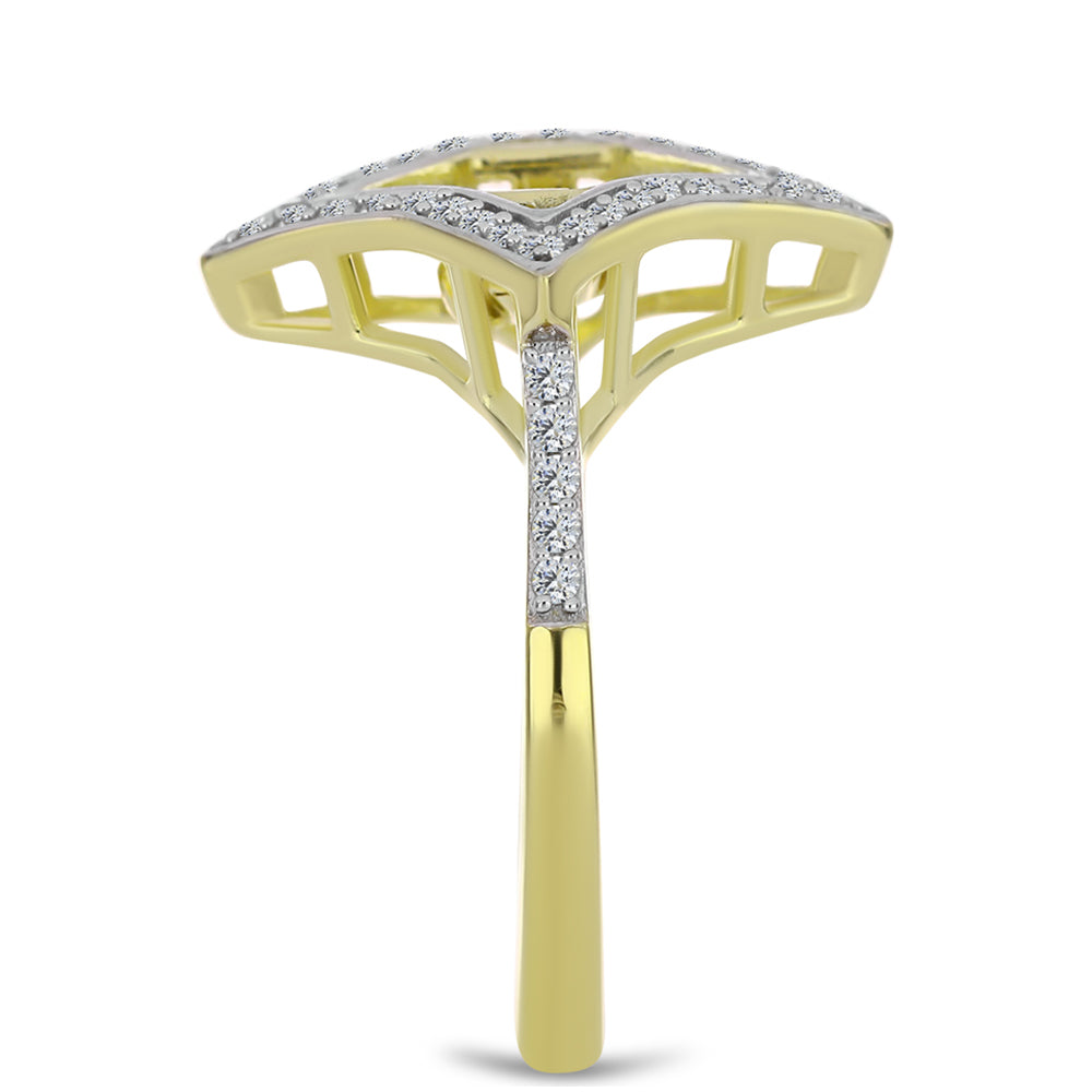 Pozlacené Stříbro 925/1000 - Prsten s Modrým tančícím diamantem a Bílým Topazem - Karátové číslo: 0.39. přibližná hmotnost: 3.33 gramů 4 